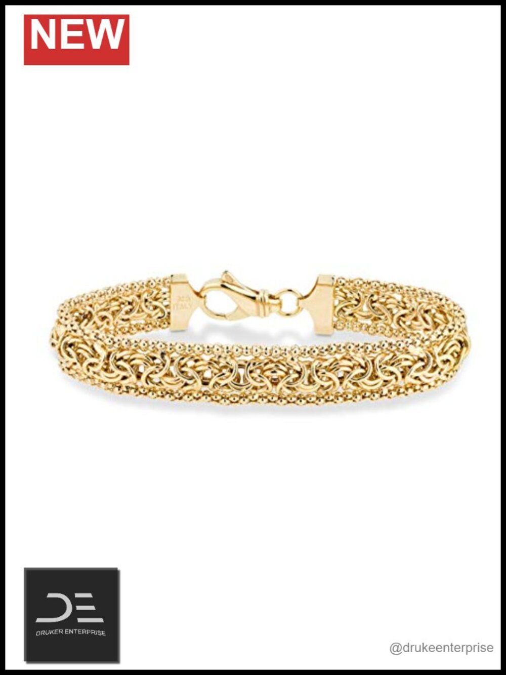 Miabella Sterling Silver 18K Gold Plated Byzantine Link Bracelet